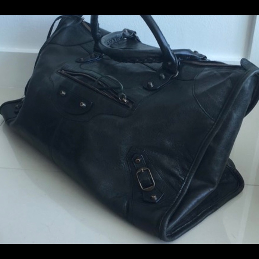 Balenciaga Charcoal Leather Weekender